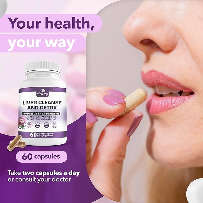 Liver Cleanse Detox &amp Repair Fatty Liver Supplements 28-in-1 Advanced Herbal Liver Health Supplement Formula - Milk Thistle Silymarin Artichoke Extract Dandelion &amp Apple Cider Vinegar - 60 P