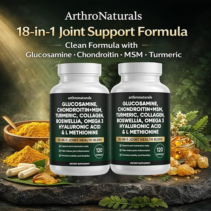 Arthronaturals Herbal 18-in-1 Joint Support Blend Daily Supplement with Glucosamine Chondroitin MSM and Turmeric Clean Formula for Active Adult Daily Routine 120 Capsules (2)