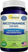 aSquared Nutrition Nicotinamide with Resveratrol - 120 Veggie Capsules - Vitamin B3 500mg (Niacinamide Flush Free) - Supplement Pills to Support NAD Skin Cell Health &amp Energy