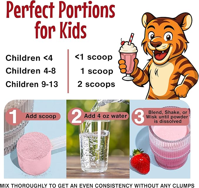 Kids Protein Shake Powder 16g – No Added Sugar Organic Ingredients Grass-Fed Whey Proteins – Calcium &amp Choline for Bone Strength &amp Brain Development Protein Shake – Strawberry