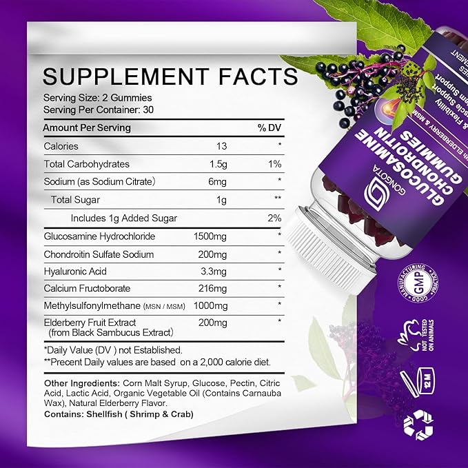 Glucosamine Chondroitin Gummies - 3- Pack Extra Strength 1500mg Glucosamine with MSM &amp Elderberry Flexibility Support Best Cartilage &amp Immune Support Supplement for Men and Wome - 180 Gummi