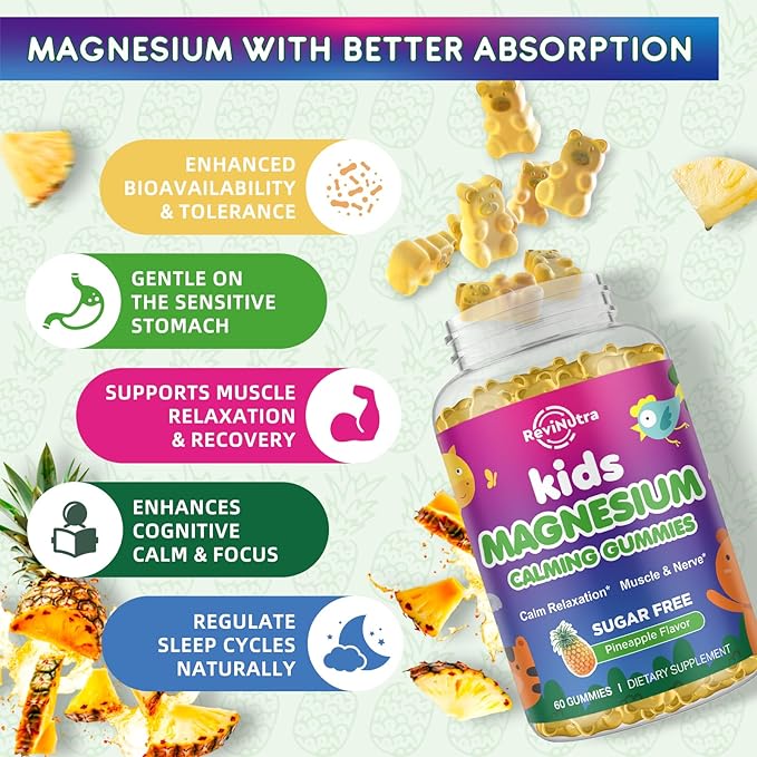 2 Pack Kids Magnesium Gummies Sugar Free Strawberry &amp Pineapple Flavor