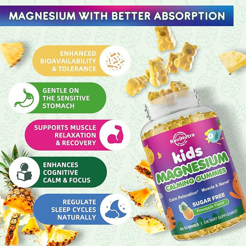 2 Pack Kids Magnesium Gummies Sugar Free Strawberry &amp Pineapple Flavor