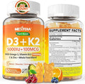 Vitamin D3 K2 Gummies 5000IU / 10000 IU with Omega-3 250mg+K2(MK-7) 100mcg -5X Absorption Than Standard D3K2with Vitamin CZincand 5 Organic VegetablesSupports Bone &amp Teeth Strength Immune1