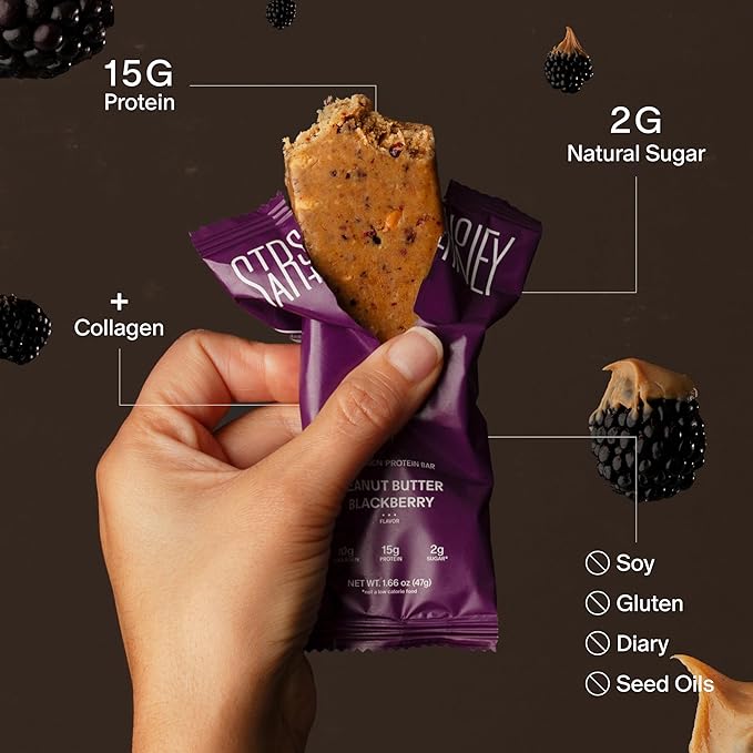 Stars + Honey Protein Bars Peanut Butter Blackberry 15g Protein 2g Sugar with Collagen Peptides Dairy Free Soy &amp Gluten Free Snacks Keto Friendly No Seed Oils or Sugar Alcohols 10 Pack