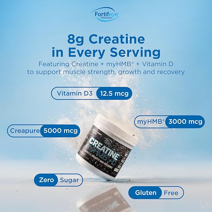 Creatine Monohydrate Powder 30 Servings Unflavored with HMB 3000mg and Vitamin D 12.5mcg Creapure Supplement 5g Per Serving for Daily Strength Training Performance Muscle Support for Adults