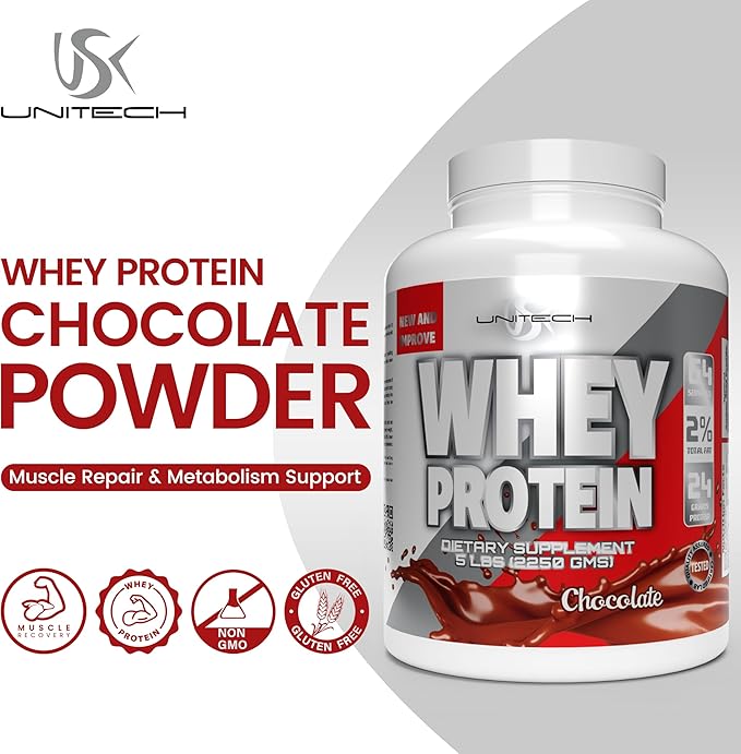 Unitech USK | Whey Chocolate Powder | Muscle Repair &amp Support | Quality Protein with Essential Amino Acids Enzymes &amp Minerals | Sports Supplement | Chocolate Flavor 80oz