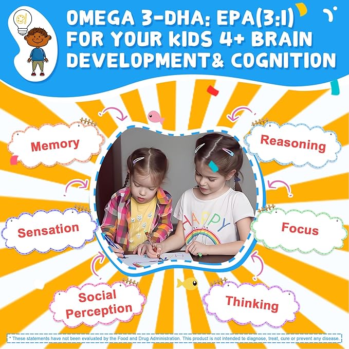 Omega 3 (EPA/DHA) Filled Gummies for Kids with Multivitamin Calcium + D3 + K2 + Zinc Plus Vitamin A B1 B2 B12 C Selenium Iodine for Brain Eye Bone Energy No Fish Taste 2 Pack