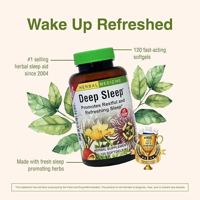 Herbs Etc. Deep Sleep Softgels - Herbal Sleep Support Supplement - Rest &amp Calming Support with Passionflower Chamomile &amp Lemon Balm - 120 Softgels (120 Servings)