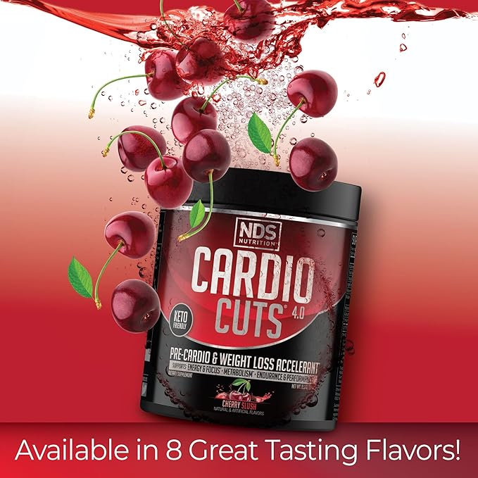 NDS Nutrition 4.0 Pre Workout Supplement - Advanced Weight Loss and Pre Cardio Formula with L-Carnitine CLA MCTs L-Glutamine and Safflower Oil - Cherry Slush (40 Servings)