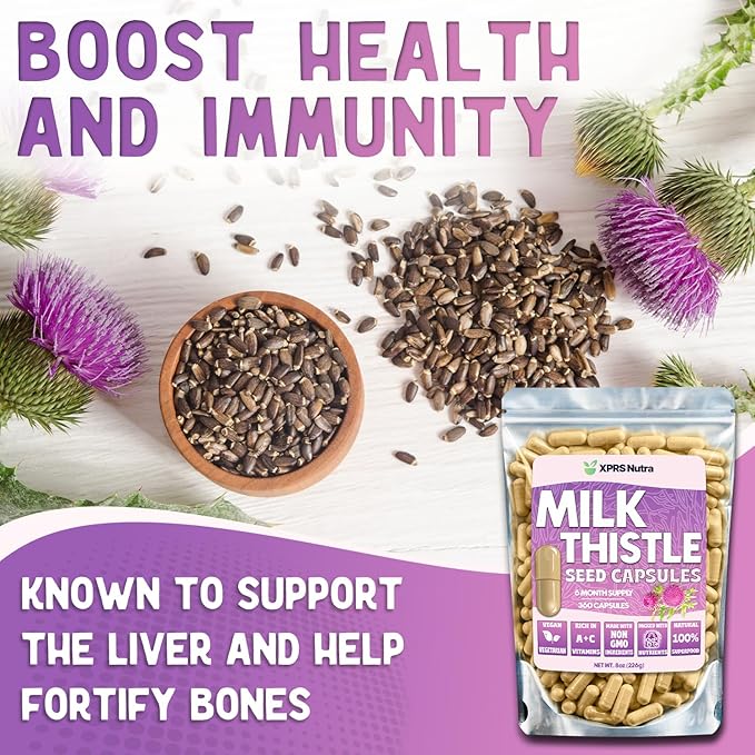 XPRS Nutra Milk Thistle Seed Capsules - 360 Count (6 Month Supply) Premium Milk Thistle Supplement Rich in Silymarin to Support the Liver and Digestion - Pure Non-GMO Cardo Mariano Pills