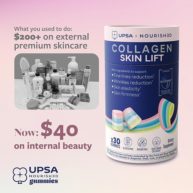 Nourished Collagen Skin Lift 30ct – Ovoderm® Egg Membrane Complex with Vitamin C Zinc &amp Selenium – Sugar-Free Vegetarian Capsules – Plastic-Free Biodegradable Packaging