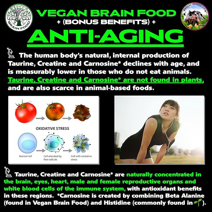 Vegan Brain &amp Body Boost: The Cherry On Top of A Plant-Based Lifestyle | Working Intelligence | Anti-Aging | Physical Fitness | Vegan Amino Acids - Creatine Taurine &amp Beta Alanine | 67 Servin