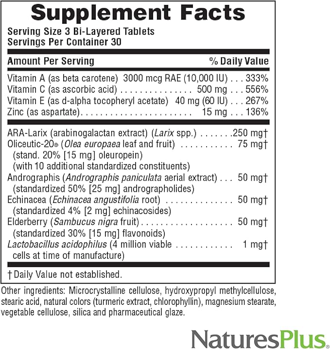 NaturesPlus Source of Life Immune Booster Adult Formula Rapid &amp Extended Release - 90 Vegetarian Tablets - Natural Immunity Booster Supplement - Vitamins A C E &amp Zinc - Gluten-Free - 30 Ser