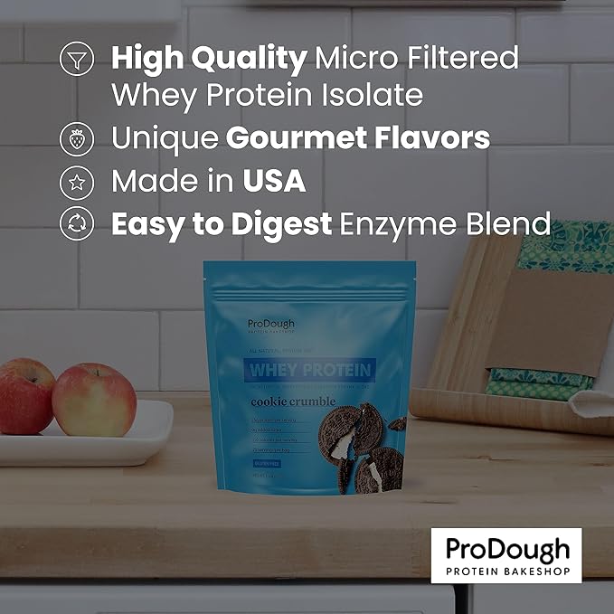 ProDough Gourmet Whey Isolate Hydrolized Protein Powder for Shake Mix- Easy Digest Enzyme Blend 25g Protein per Serving Natural Ingredients Gluten Free Keto Friendly (Apple Pie)