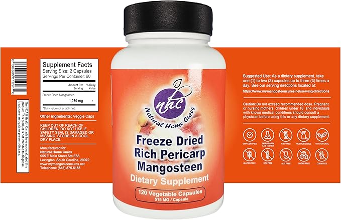 Mangosteen Pericarp Capsules Freeze Dried Whole Food High ORAC 56+ Potent Mangosteen Xanthones (120 Veggie Capsules) (2)