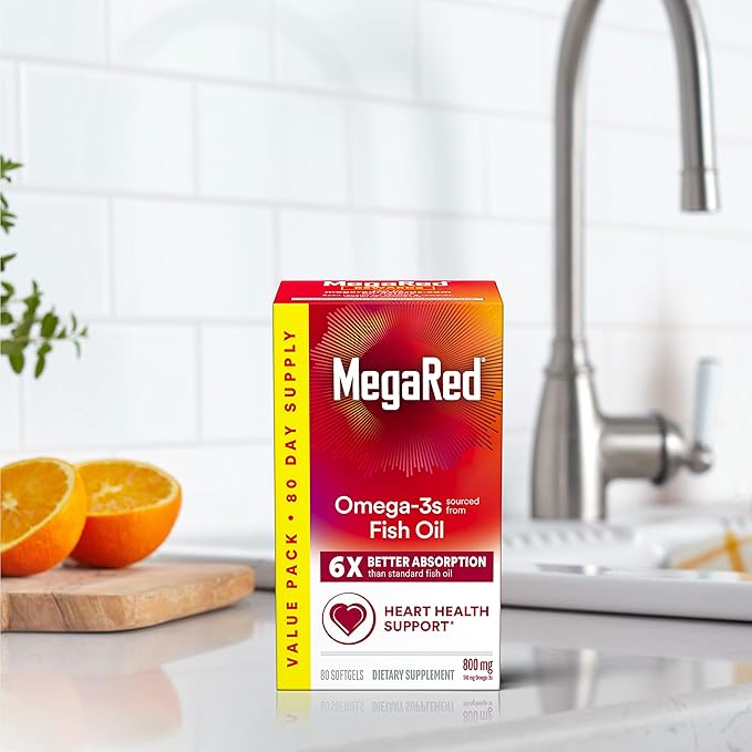 MegaRed Advanced 6X Absorption Softgels - Omega-3 Fish Oil Supplement 800mg (80 Count in A Box) EPA DHA Fish Oil Supports Heart Brain Joints &amp Eyes