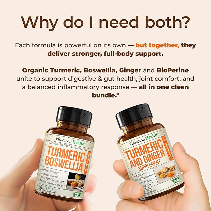 Turmeric Supplement Bundle – 2-Pack Organic Turmeric Curcumin Supplement with 95% Curcuminoids + 65% Boswellia Extract Ginger Root &amp Black Pepper (BioPerine) – High Absorption – 2 x 60 Vegan Caps