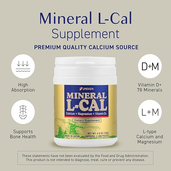 Umeken Mineral L-Cal Calcium with Vitamin D3 2 Month Supply Water Soluble Ball Format with Magnesium &amp Minerals Fast Absorbing Calcium Magnesium D3 Supplement 1300 Balls 130g Pack of 1