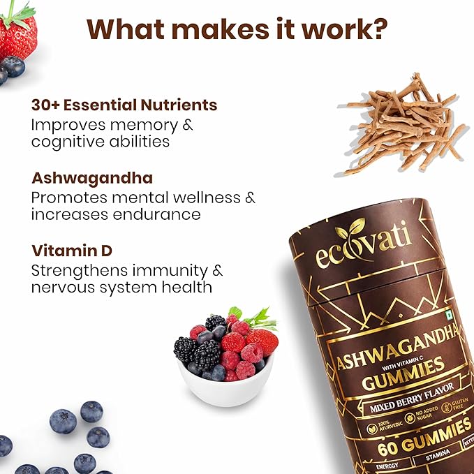 Ashwagandha Gummies with Vitamin C Mixed Berry Flavor Ashwagandha Extract No Added Sugar Gluten Free 60 Count