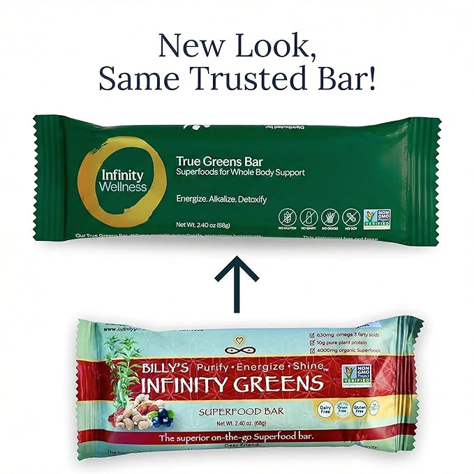 Infinity Greens Superfood Bars Plant Based Meal Replacement Bar with 4000mg Infinity Greens Superfood Powder Organic Raw Gluten Free Non GMO (12 Bars)