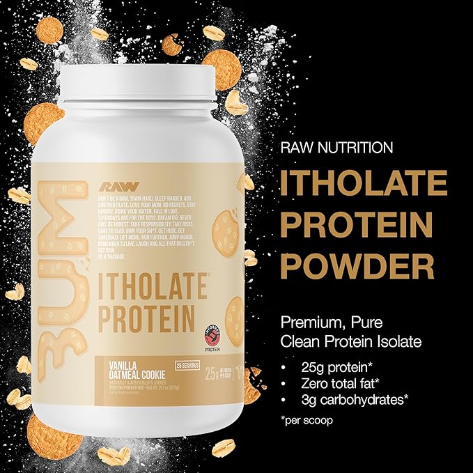 RAW Whey Isolate Protein Powder Vanilla Oatmeal Cookie (CBUM Itholate Protein) - 100% Grass-Fed Sports Nutrition for Muscle Growth &amp Recovery - Low-Fat Low Carb Naturally Flavored - 25 Servings