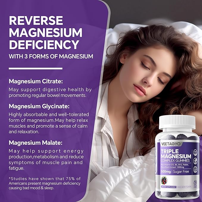 Magnesium Gummies 500mg 400mg | High Absorption Bone Nerves Muscle | 3 Forms of Magnesium Complex Supplement GlycinateTaurateMalate | Adults - VeganSugar Free120Cts
