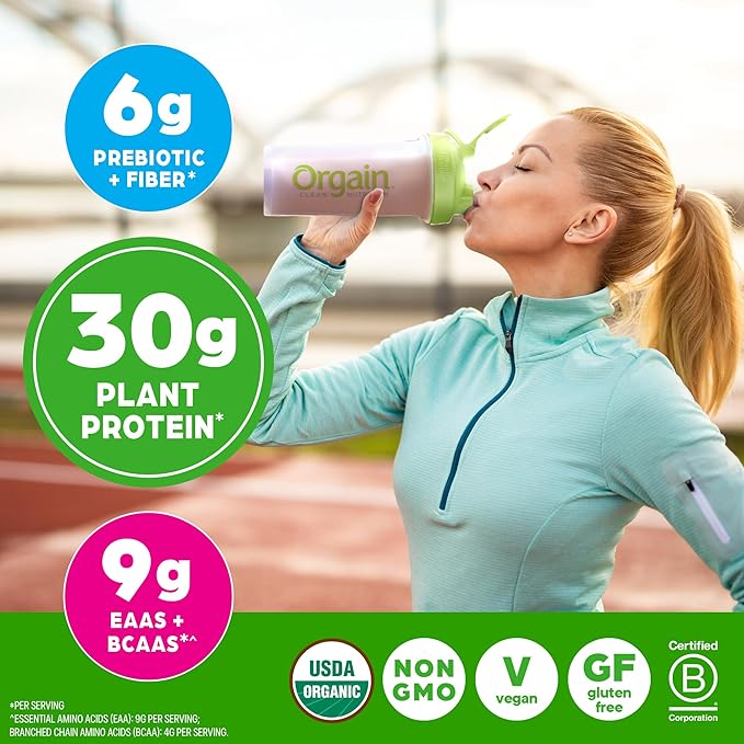 Orgain Organic 30g Vegan Protein Powder Chocolate 9g EAAs + BCAAs Plant Protein 6g Prebiotic + Fiber 1g Sugar Pre-Workout Muscle Support + Recovery - 2.01lb (Packaging May Vary)