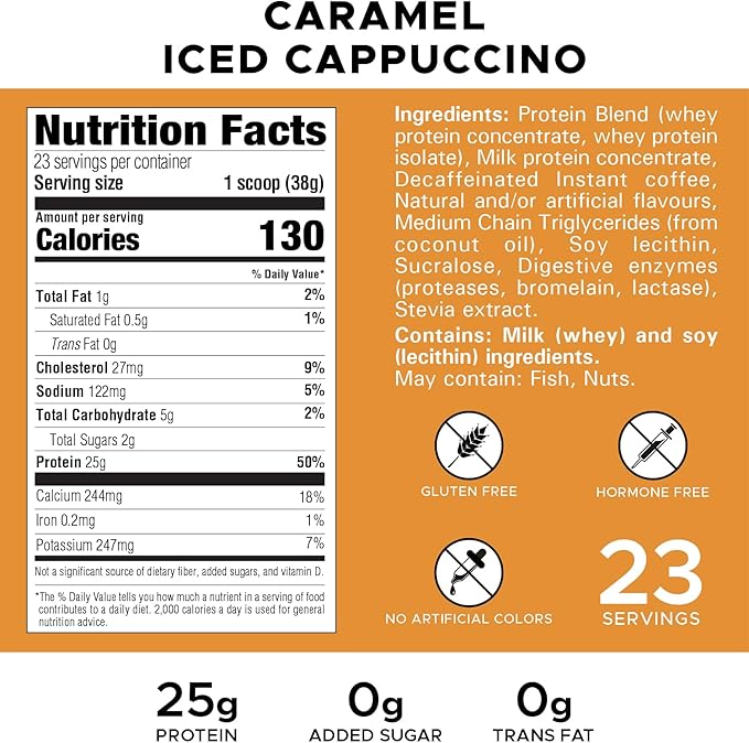 Revolution Nutrition High Whey Protein Powder 2LB Whey Isolate Gluten Free Lean Muscle Mass for Men &amp Women 25g of Protein Per Scoop 908 g 24 Servings (Caramel Iced Cappuccino 2 Pound)