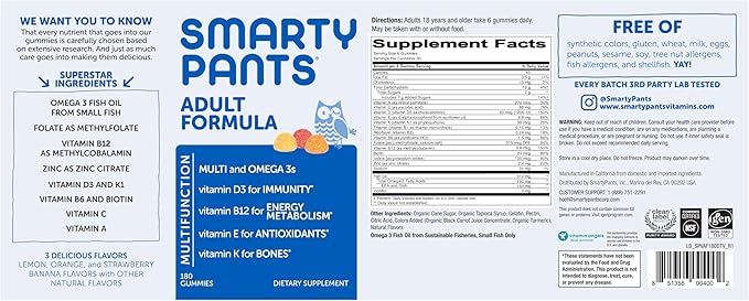 SmartyPants Adult Multi &amp Omegas Gummies 180 Count