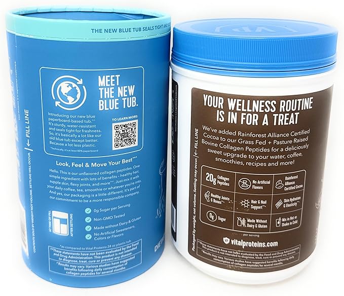 Vital Proteins Collagen Peptides Powder Promotes Hair Nail Skin Bone and Joint Health UNFLAVORED 24OZ &amp Chocolate 32OZ (Variety)