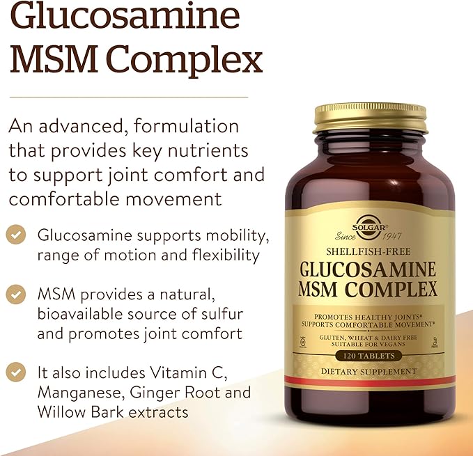 Solgar Glucosamine MSM Complex 120 Tablets - Promotes Healthy Joints - Supports Range of Motion &amp Flexibility - Supports Collagen - Shellfish-Free - Gluten Free Dairy Free Kosher - 40 Servings