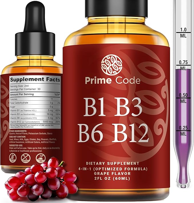 Prime Code Iron Gummies for Women &amp Men with Vitamin B12 Liquid Vitamin B1 Drops with Vitamin B3 B6 &amp B12 Liquid Vitamin A Supplement for Women &amp Men with Vitamin C E and D3