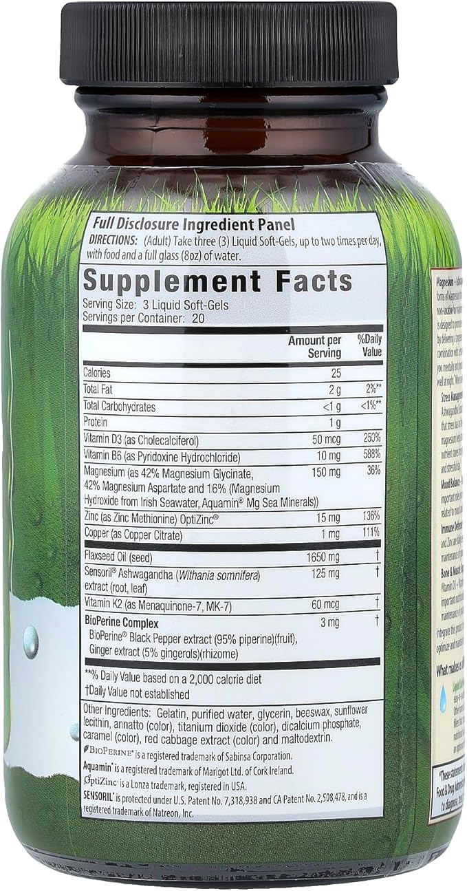 Irwin Naturals Triple Source Magnesium + Ashwagandha 60 Liquid Soft-Gels