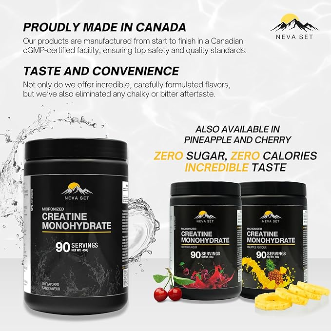 Micronized Creatine Monohydrate by NevaSet 3-Month Supply of 5000mg Creatine supplement for muscle growth increased strength enhanced energy improved athletic performance cognitive health. Cherry