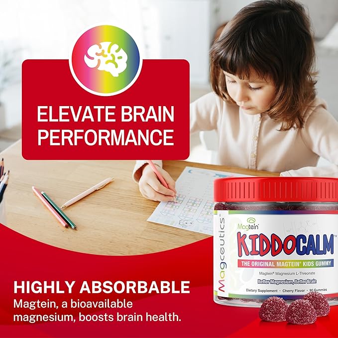 Magtein Magnesium L-Threonate 60 Capsules Magceutics KIDDOCALM Gummies for Kids 90 Capsules Vitamin D3 K2 with MCT 30 Capsules - Bundle
