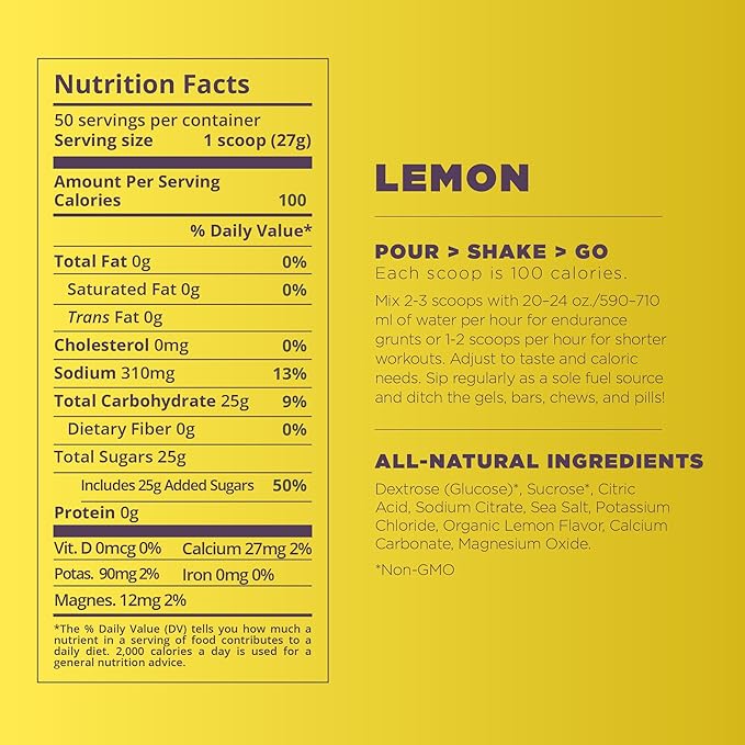 Tailwind Nutrition Endurance Fuel Carbohydrate &amp Electrolyte Sports Drink Mix Powder Gluten-Free Vegan Lemon 50 Servings
