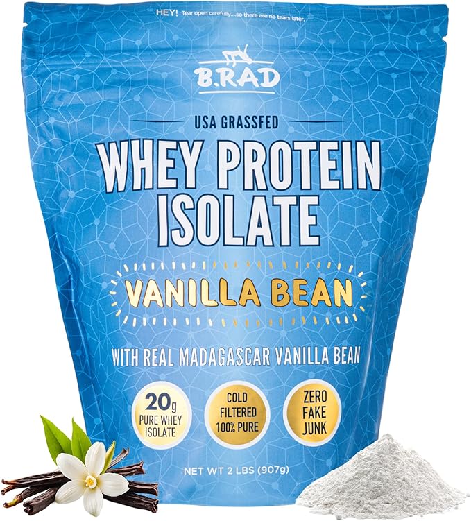 B.rad Grass Fed Whey Protein Isolate | Ultra-Pure All-Natural Clean Ingredients | 2 Pounds | 100% USA Sourced | Vanilla Bean