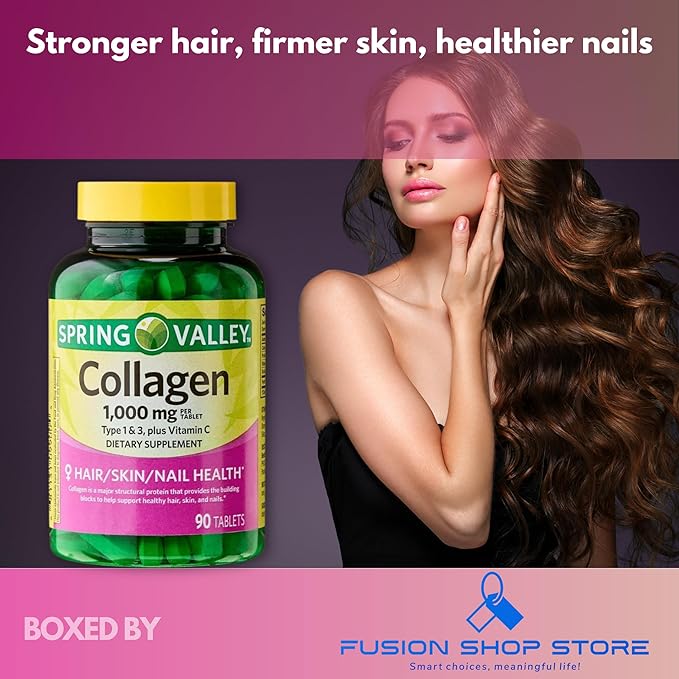 Collagen Plus Vitamin C- Tablets 1000mg Hair Skin and Nails 90ct (Pack of 1) Boxed by Fusion Shop Store