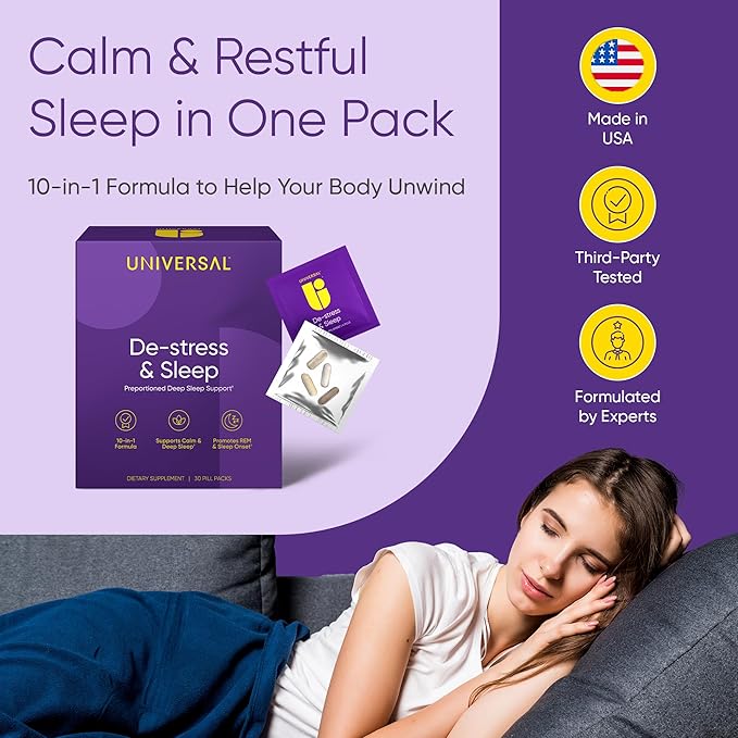 De-Stress &amp Sleep Supplement - 10-in-1 Natural Sleep Aid for Adults Daily Multivitamin with Magnesium Melatonin Ashwagandha L Theanine Valerian Root Sleeping Pills for Men and Women 30 Pack