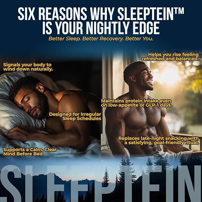 Sleeptein™ Sleep Support Protein Powder Nighttime Recovery with Casein Grass Fed Whey Magnesium GABA L-Theanine Melatonin and Natural Sleep Aids