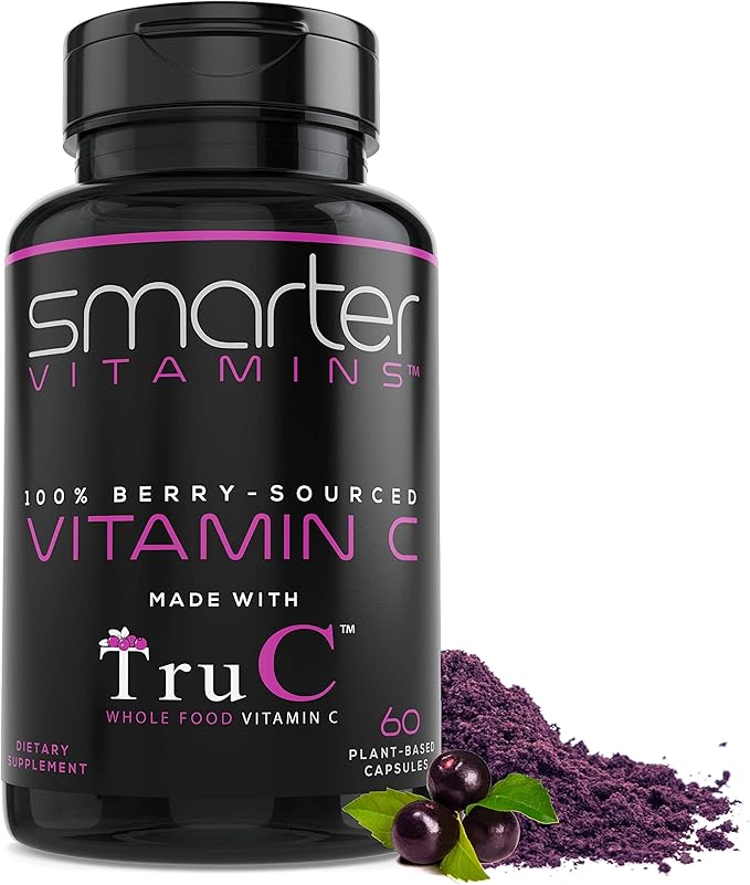 Smarter Raw Whole Food Vitamin C from Berries Premium Antioxidants Bioflavonoids &amp Polyphenols 60 Vegan Capsules