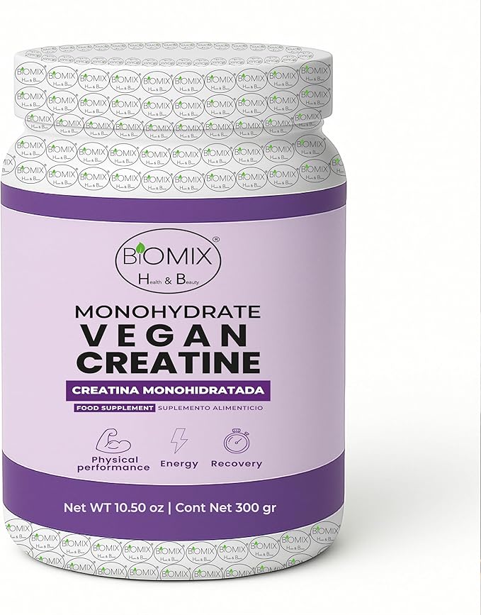 BIOMIX HEALTH &amp BEAUTY Premium Vegan Micronized Creatine Monohydrate — 300 g (60 Servings) — Gluten-Free Non-GMO Ultra Absorption