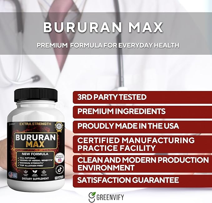 Bururan Max Organic Maca Root Supplement Black Pepper 60 Capsules 30 Day Supply (3)