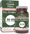 Vital Planet - Organic Flora Probiotics for Women Women's Daily Shelf Stable Probiotic 30 Billion CFU 60 Diverse Strains Prebiotic Organic Mushroom Blend Immune and Digestive Health 30 Capsules