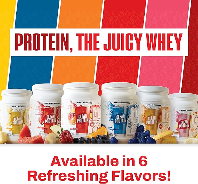 NutraBio Clear Protein Powder Watermelon Breeze - 20 Servings 20g Clear Whey Protein Isolate 0 Sugar 0g Lactose Refreshing Fruit Flavors GLP1 Support -Bone Health - Muscle Post Workout Recovery