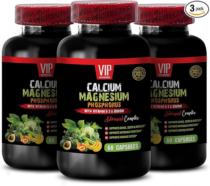 Magnesium Oxide Supplement - Calcium Magnesium Phosphorus - Calcium Magnesium Phosphorus Tablets Phosphorus-Rich Supplements Magnesium for Sleep Calcium 3 Bottles 180 Capsules