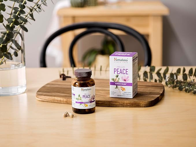 Himalaya Hello Peace - Herbal Stress Relief Supplement with Ashwagandha and Turmeric for Normal Cortisol and Adrenal Support - Vegan Non-GMO Gluten Free 60 Capsules