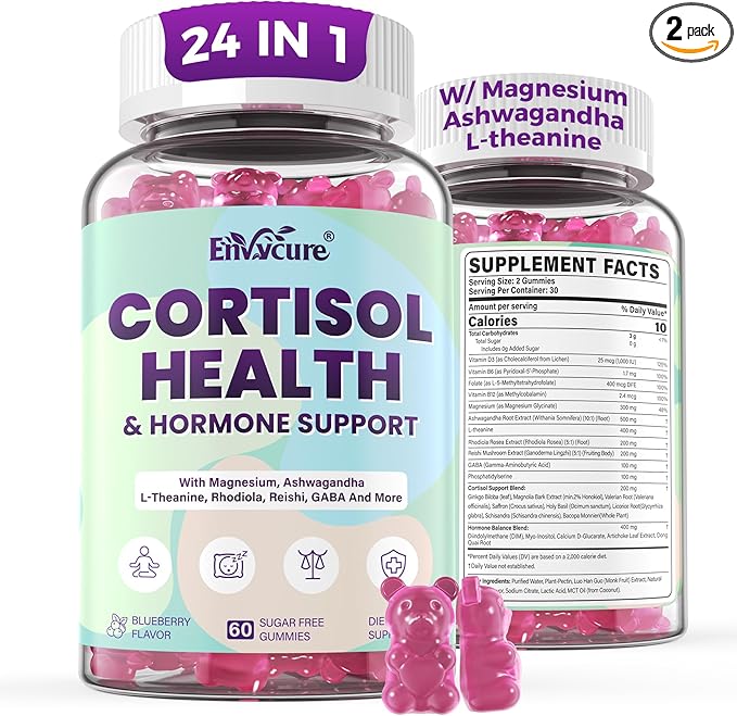Cortisol Supplements for Women &amp Men Cortisol Reducer Gummies w/ Magnesium Ashwagandha L-Theanine Rhodiola Reishi 24 IN 1 Cortisol Detox Manager for Calm Mood Focus &amp RelaxationVegan