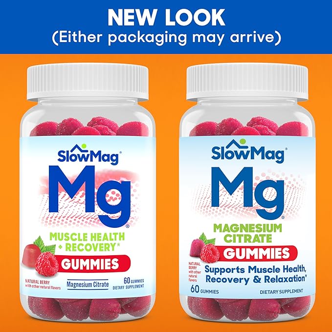 Slow-Mag SlowMag Muscle + Heart Magnesium Chloride with Calcium 120 Count Mg Muscle Health + Recovery Gummies 60 Count